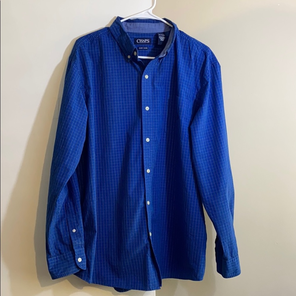 Chaps long sleeve button down blue square pattern
